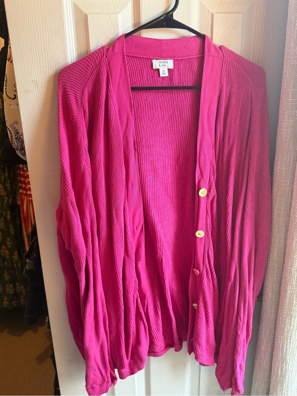 crown & ivy Hot Pink Button-Front Open Cardigan
